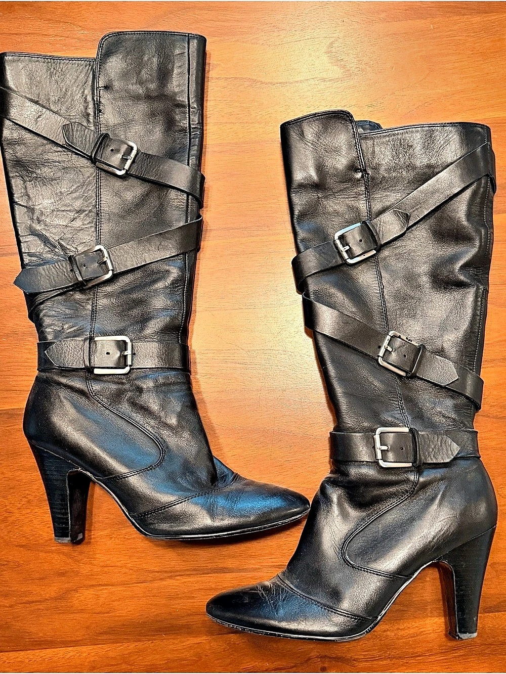 Black Buckle Tall Heeled Boots
